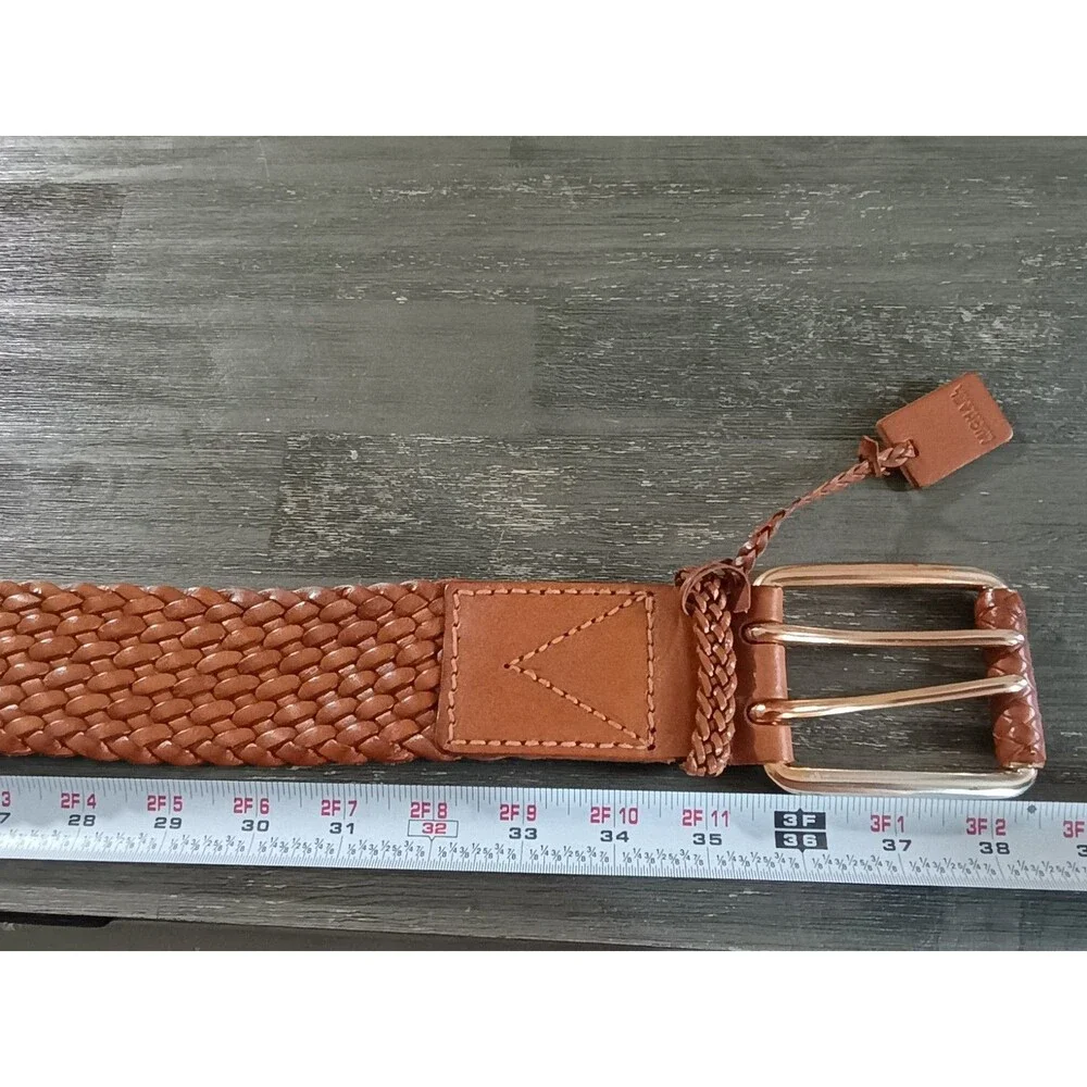 Michael Kors Cognac Brown Woven Leather Double Prong Belt Size Small